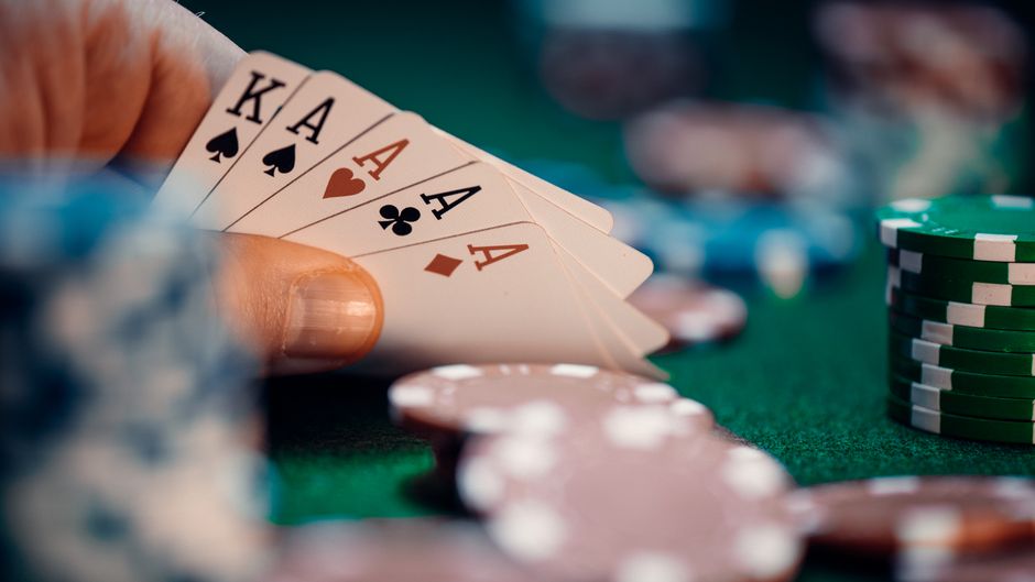 Poker table with chips and cards